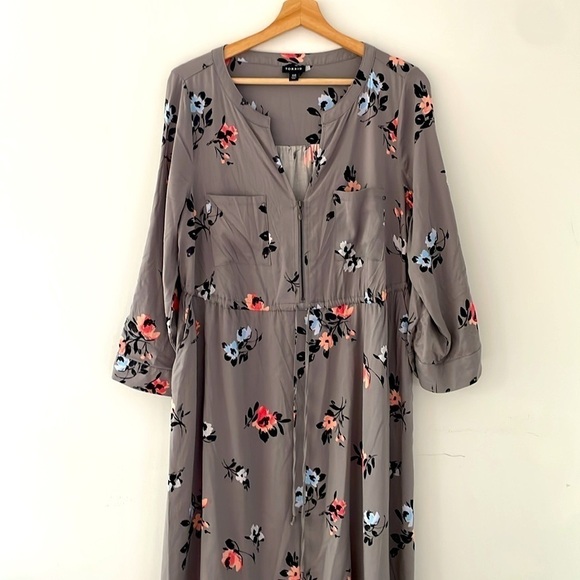 Torrid Floral Challis Zip Front Drawstring Shirt Dress Longsleeves Medium 10 - Picture 6 of 7